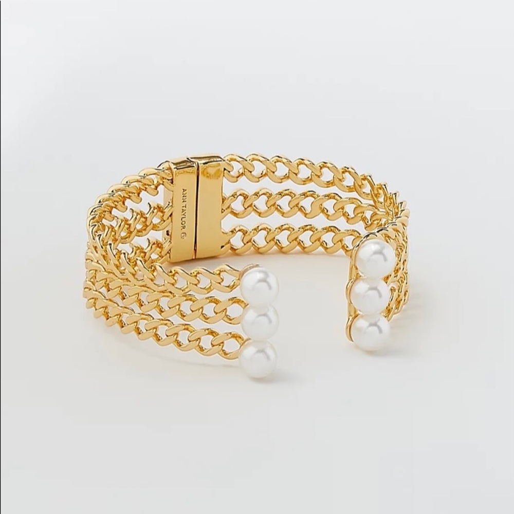 Ann Taylor pearlized chain cuff bracelet
